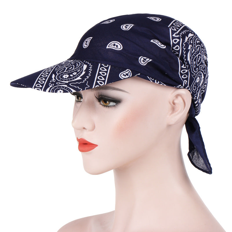 Candy Color Multifunctional Keep Warm Sun Block With Hat Brim Cotton Printed Headscarf