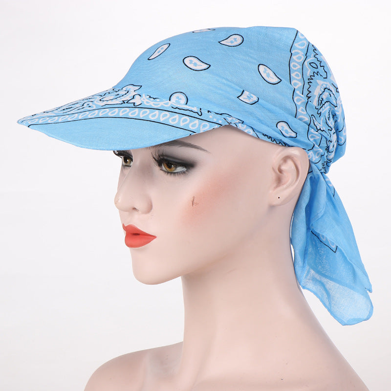 Candy Color Multifunctional Keep Warm Sun Block With Hat Brim Cotton Printed Headscarf