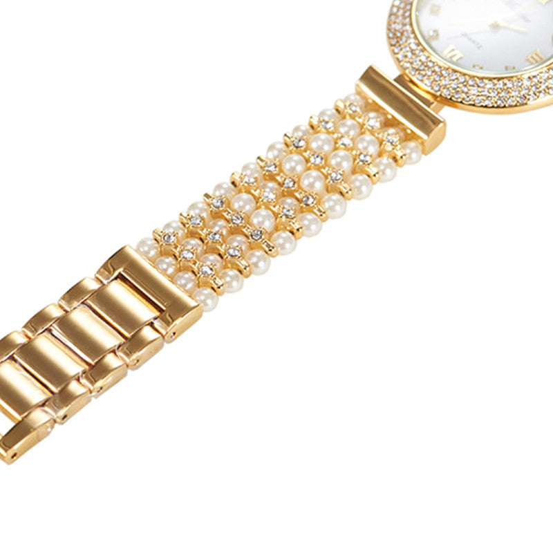 Women's Fashion Pearl Quartz Watch With Diamonds