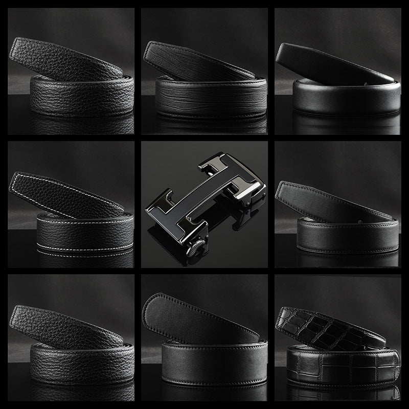 Automatic buckle men's leather belt