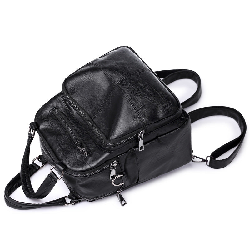 Soft leather spliced shoulder bag