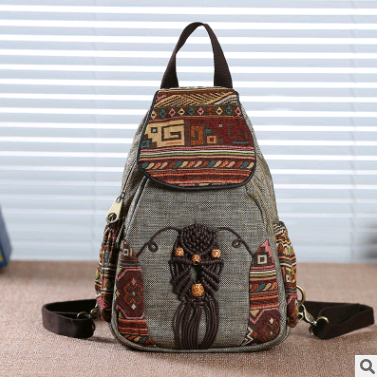 Women's bag shoulder bag canvas retro small backpack China wind small backpack travel backpack