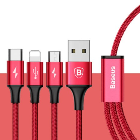 Compatible with Apple, Baseus USB Cable For iPhone X 8 7 6 Charging Charger 3 in 1 Micro USB Cable For Android USB Type c Type-c Mobile Phone Cables