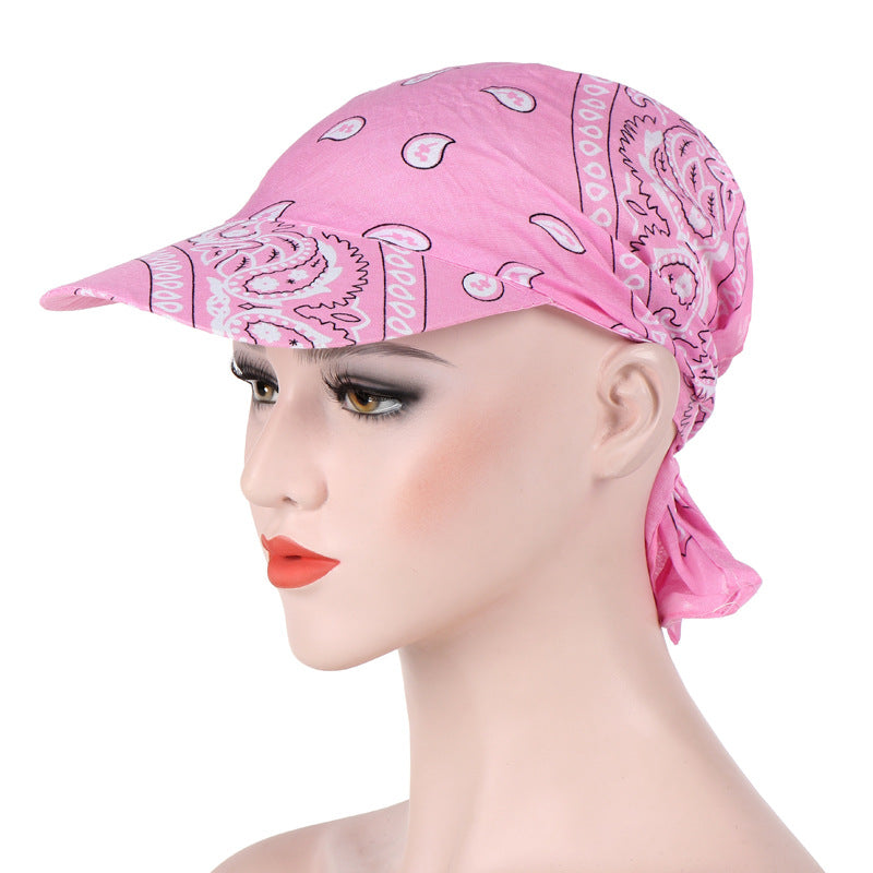 Candy Color Multifunctional Keep Warm Sun Block With Hat Brim Cotton Printed Headscarf