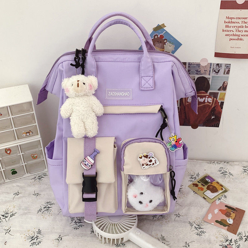 Preppy Purple Backpack Women Waterproof Candy Colors Backpacks