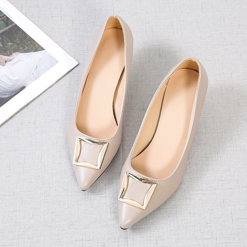 Women's Pointed Leather Square Buckle Shoes