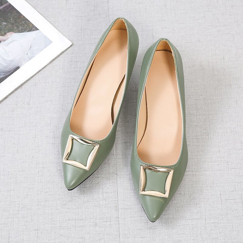 Women's Pointed Leather Square Buckle Shoes