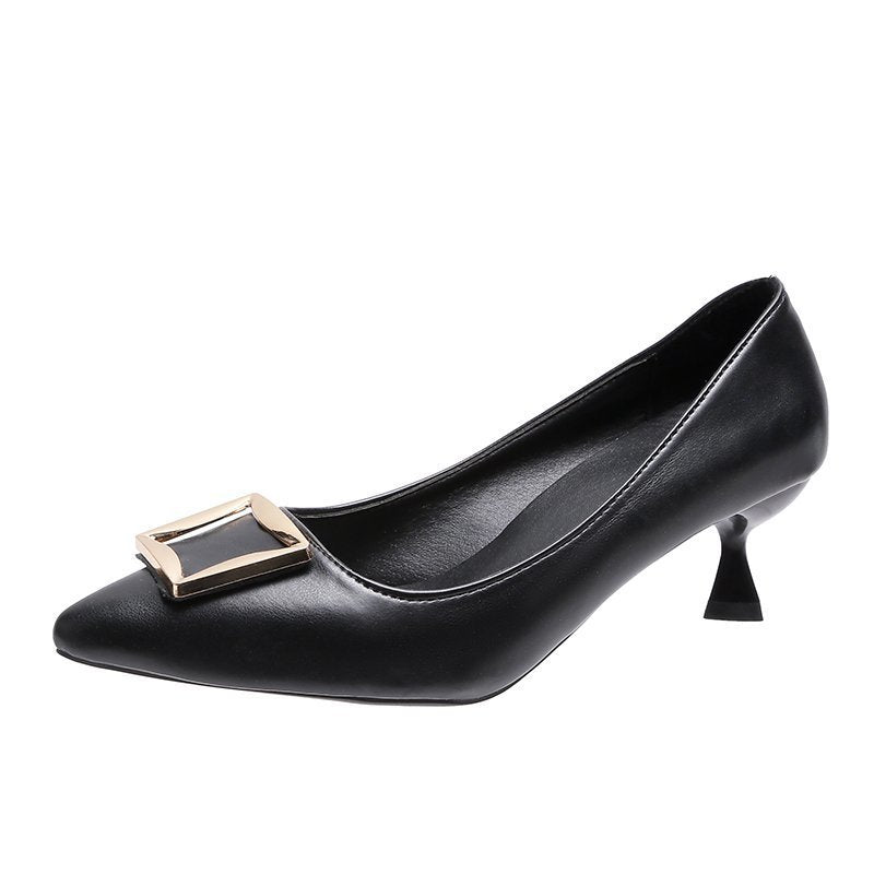 Women's Pointed Leather Square Buckle Shoes