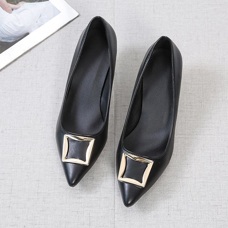 Women's Pointed Leather Square Buckle Shoes