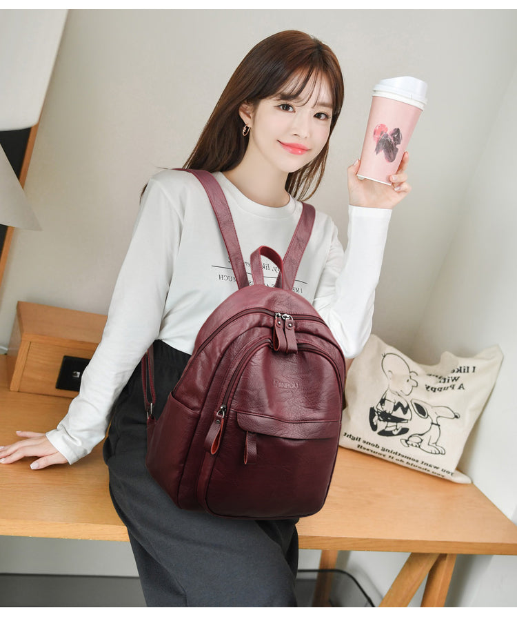 Version Of The Versatile Soft Leather Bag Simple Fashion Backpack