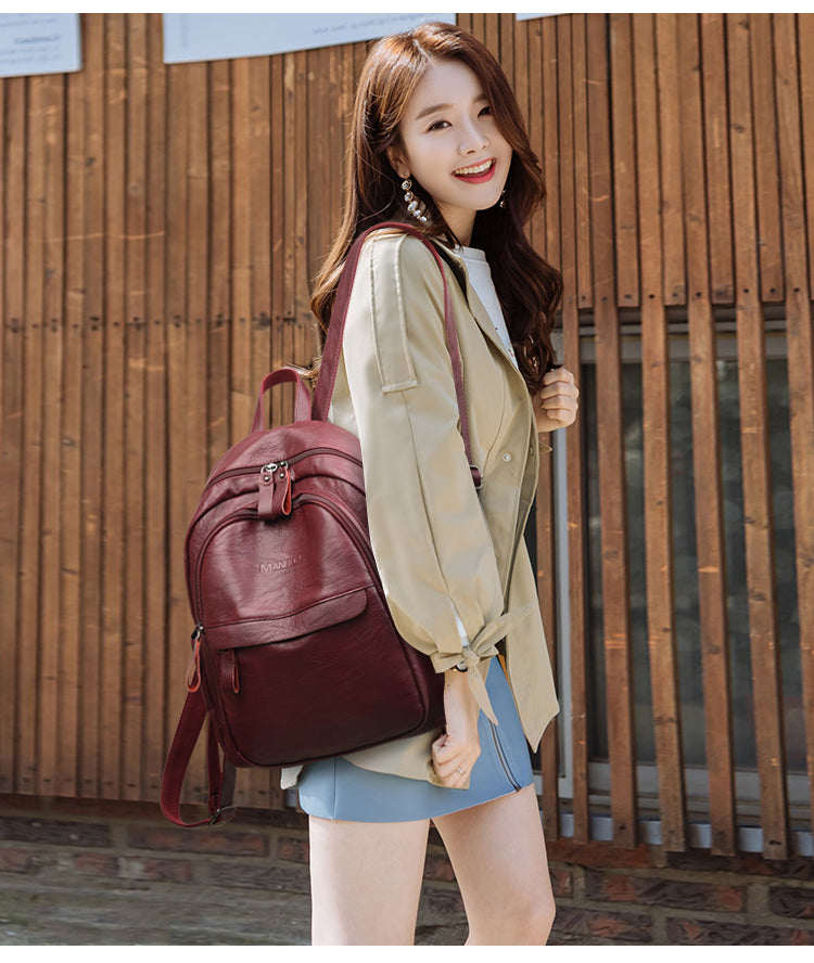 Version Of The Versatile Soft Leather Bag Simple Fashion Backpack