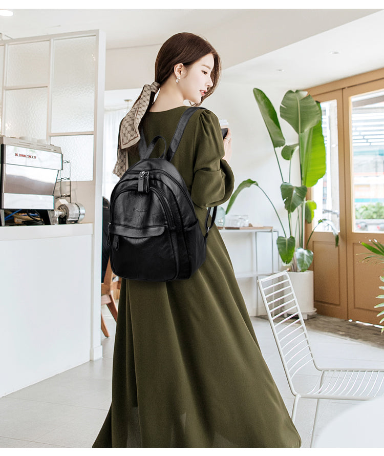 Version Of The Versatile Soft Leather Bag Simple Fashion Backpack