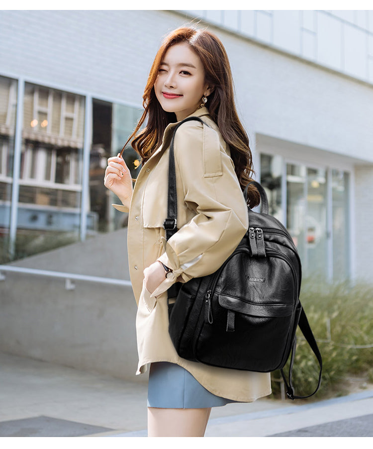 Version Of The Versatile Soft Leather Bag Simple Fashion Backpack