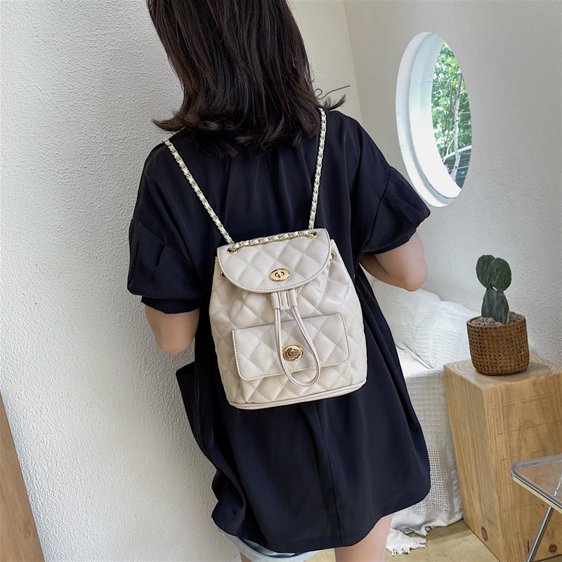 Lingge Chain Backpack Women's Trendy Drawstring Small Backpack