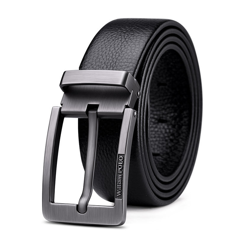 Cowhide business fashion belt embossed pin buckle belt