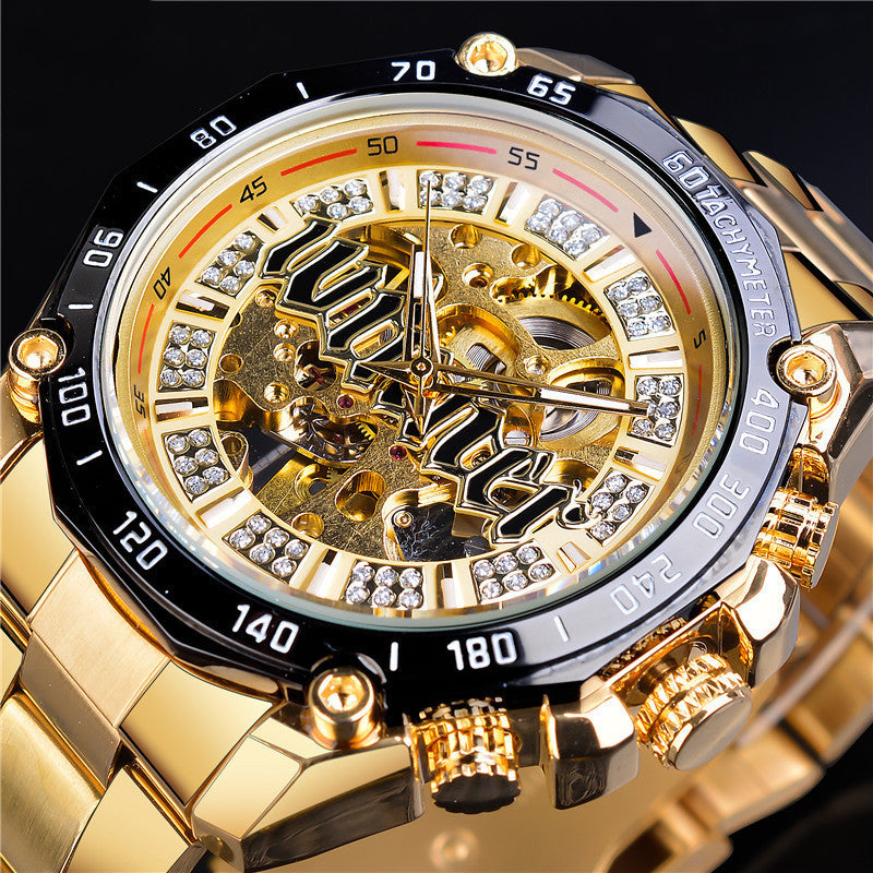 Men's Fashion Casual Skeleton Mechanical Movement Watch