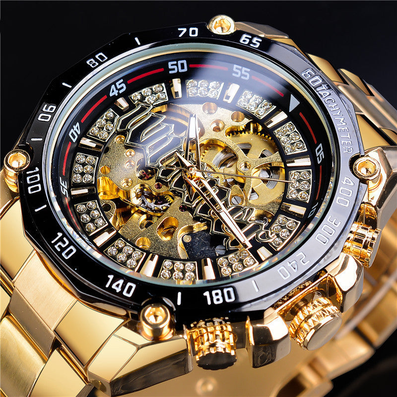 Men's Fashion Casual Skeleton Mechanical Movement Watch