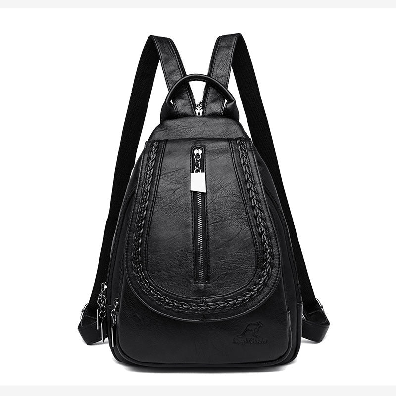 Soft leather woven backpack