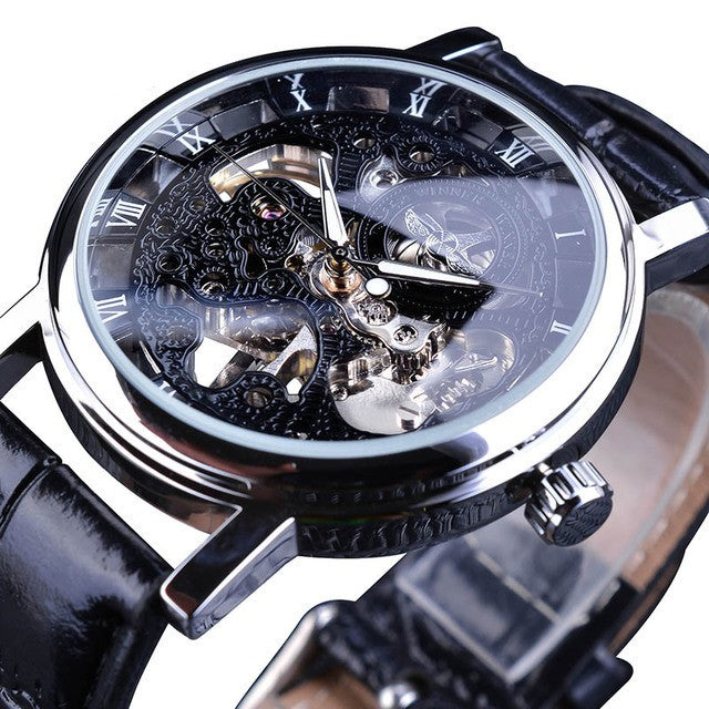 Fully Hollow Men's Manual Belt Mechanical Watch