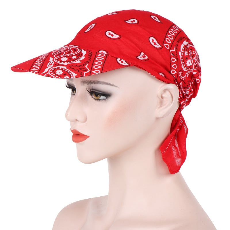 Candy Color Multifunctional Keep Warm Sun Block With Hat Brim Cotton Printed Headscarf