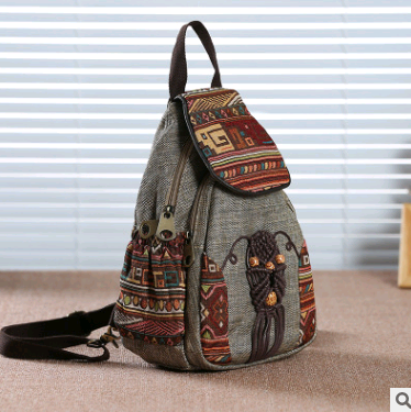 Women's bag shoulder bag canvas retro small backpack China wind small backpack travel backpack