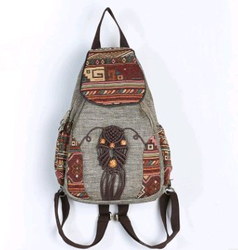 Women's bag shoulder bag canvas retro small backpack China wind small backpack travel backpack