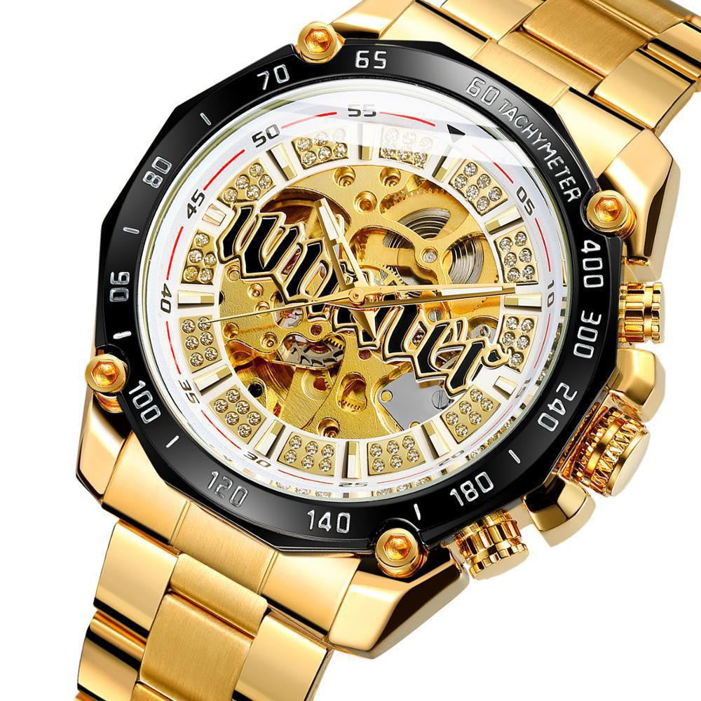 Men's Fashion Casual Skeleton Mechanical Movement Watch