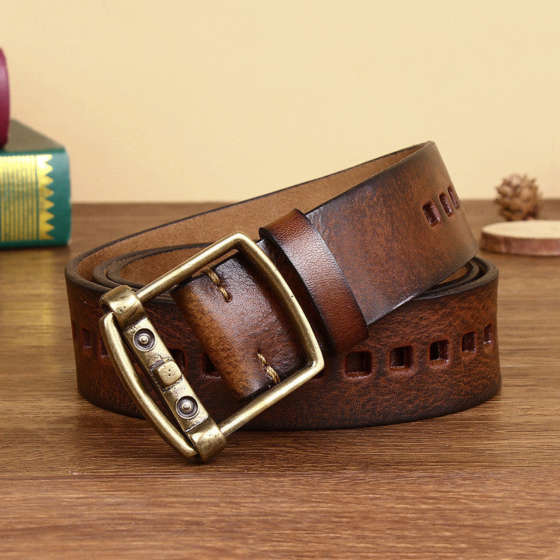 Personality Leather Pure Copper Cowhide Youth Retro Handmade Youth Belt