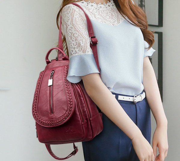 Soft leather woven backpack