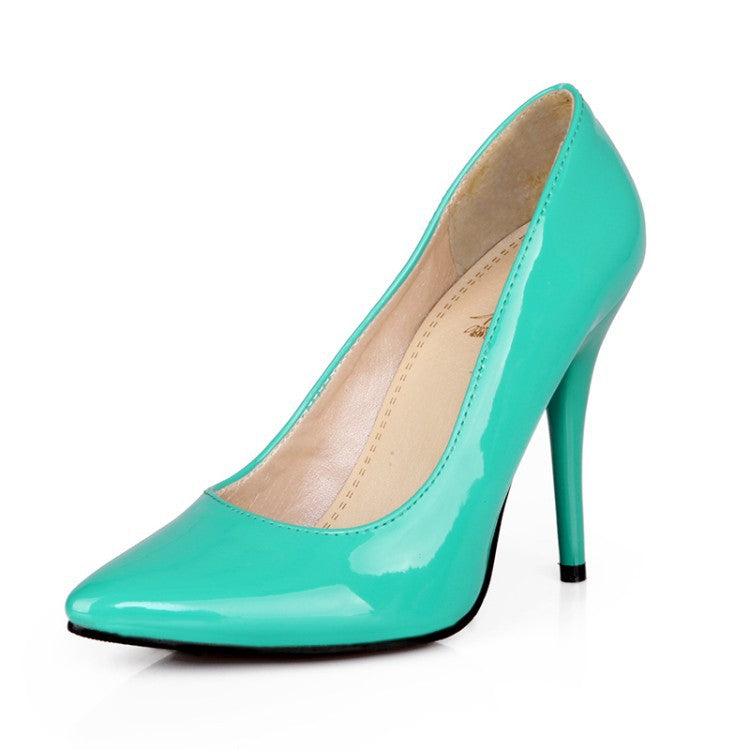 Women's patent leather high-heeled shoes