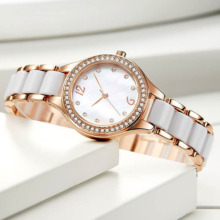 Women's Fashion Simple Waterproof Ceramic Watch With Diamonds