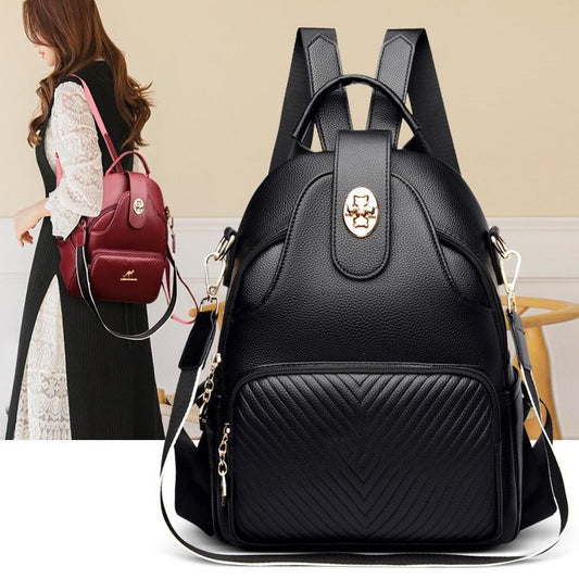 Stylish Multifunctional Backpack Women's Portable Pu Shoulder Backpack