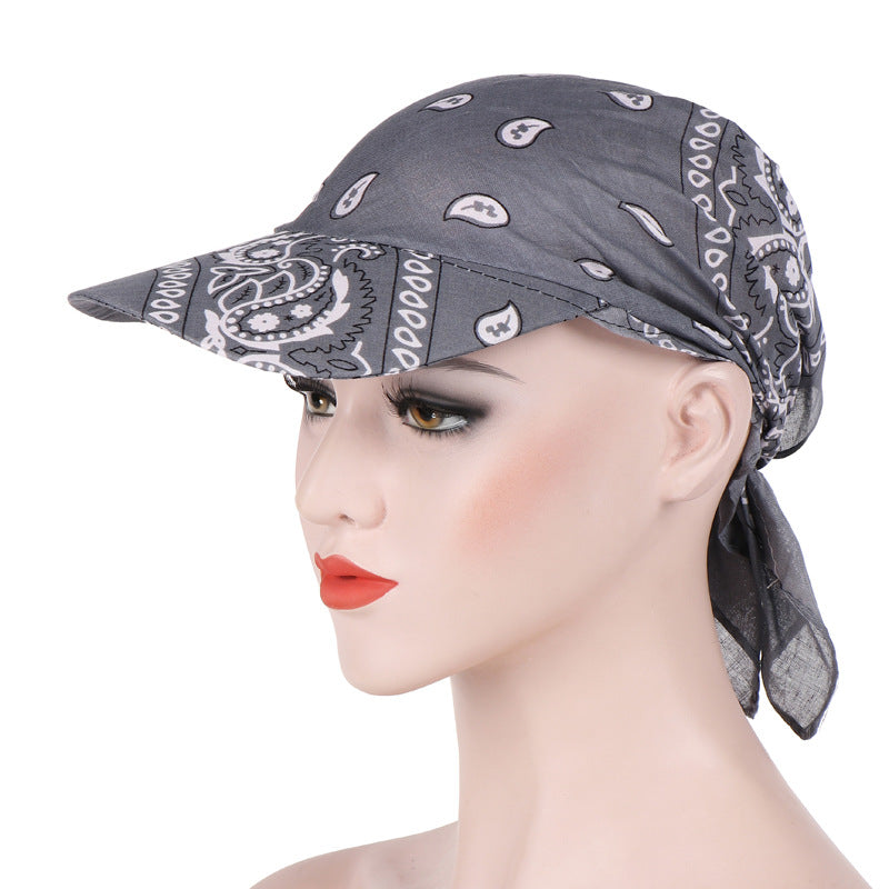 Candy Color Multifunctional Keep Warm Sun Block With Hat Brim Cotton Printed Headscarf