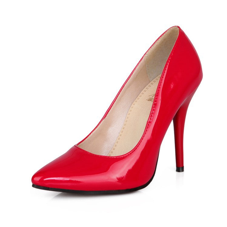 Women's patent leather high-heeled shoes