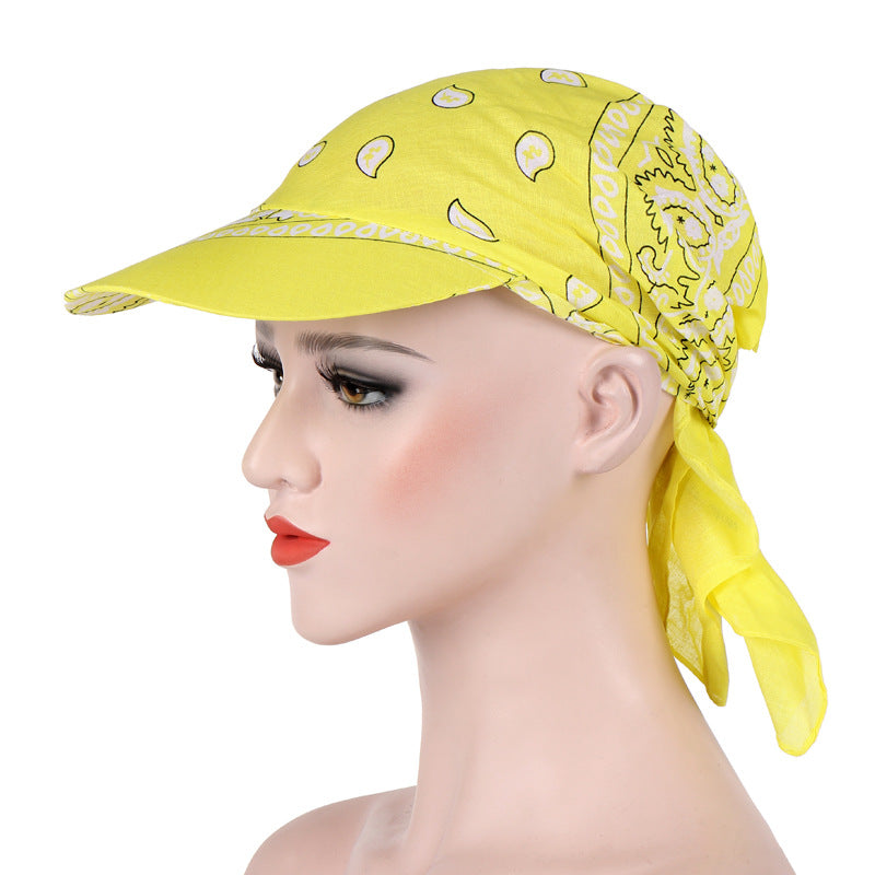 Candy Color Multifunctional Keep Warm Sun Block With Hat Brim Cotton Printed Headscarf