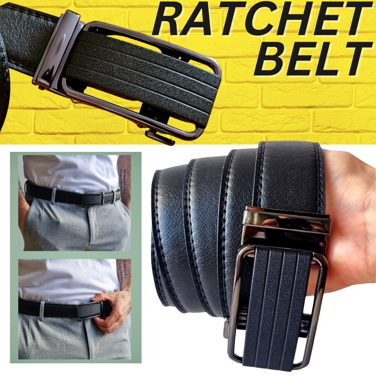 Men's Ratchet Belt Leather Mens Belt With Slide Buckle Ratchet Belts For Men USA