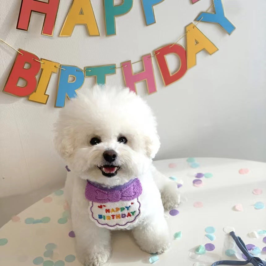 Party Birthday Hat Bib Dog Cat Pet Saliva Pocket Saliva Towel Bichon Frise