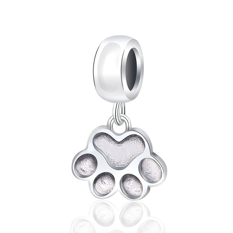 S925 Sterling Silver Adorable Pet Paw Print Pendant Fashion DIY Bead Accessories