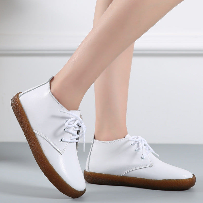 Small white shoes leather handmade stitching