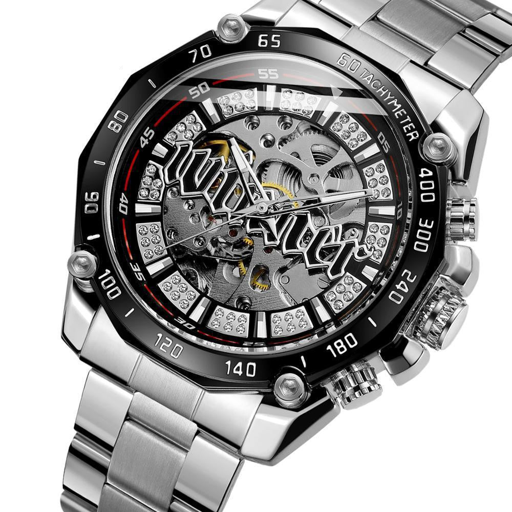 Men's Fashion Casual Skeleton Mechanical Movement Watch