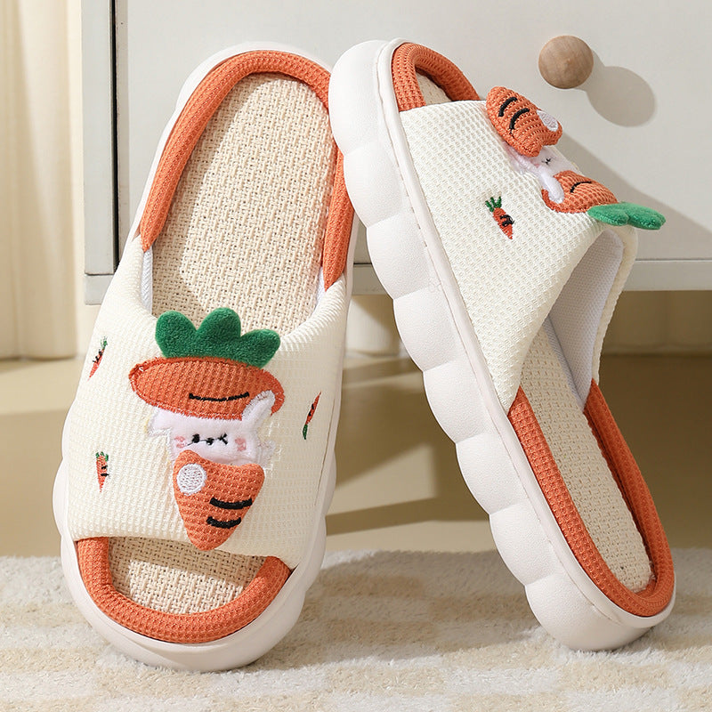 Cute Carrot Rabbit Shoes Linen Slippers Men And Women Couples Indoor Non-slip Thick Bottom House Shoes