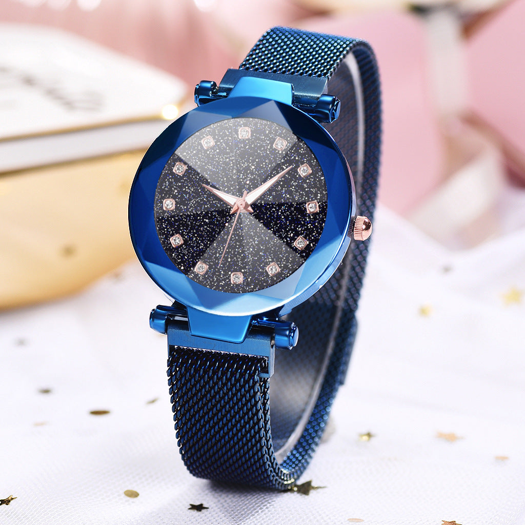 Women's Watch Square Diamond Rhinestone Starry Sky Face Ladies Casual Fashion Watch Set Bracelet Watch