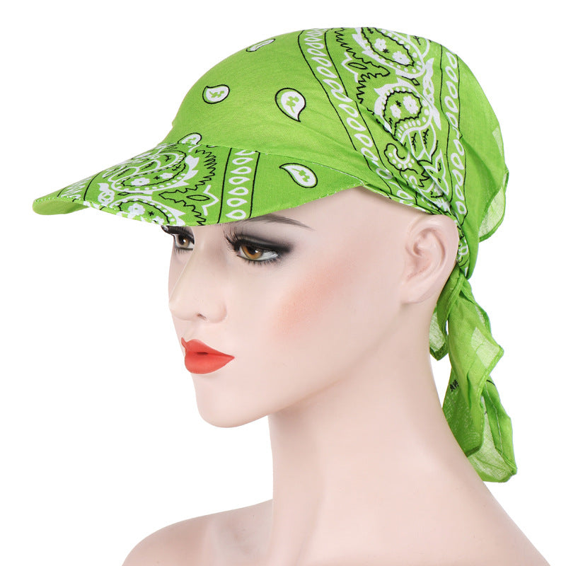 Candy Color Multifunctional Keep Warm Sun Block With Hat Brim Cotton Printed Headscarf