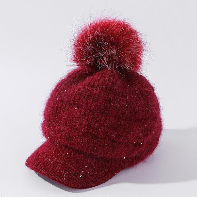 Women's Rabbit Fur Ball Hat