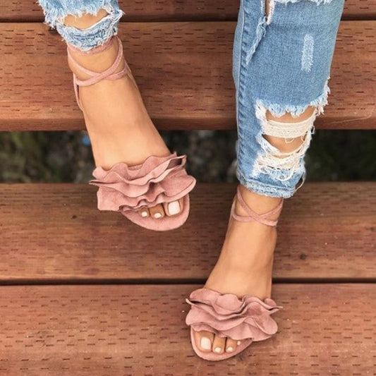 Plus Size Flower Flat Sandals