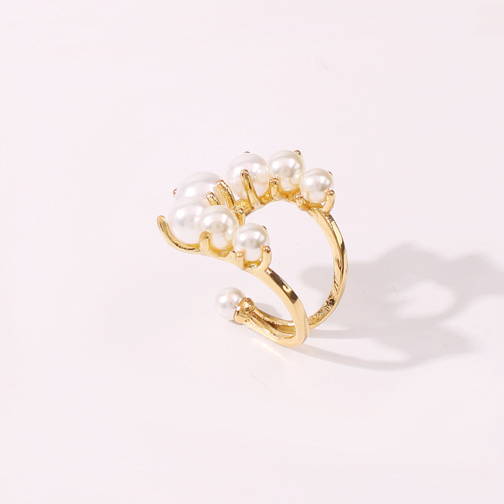 Big Geometric Pearl Paved Ring