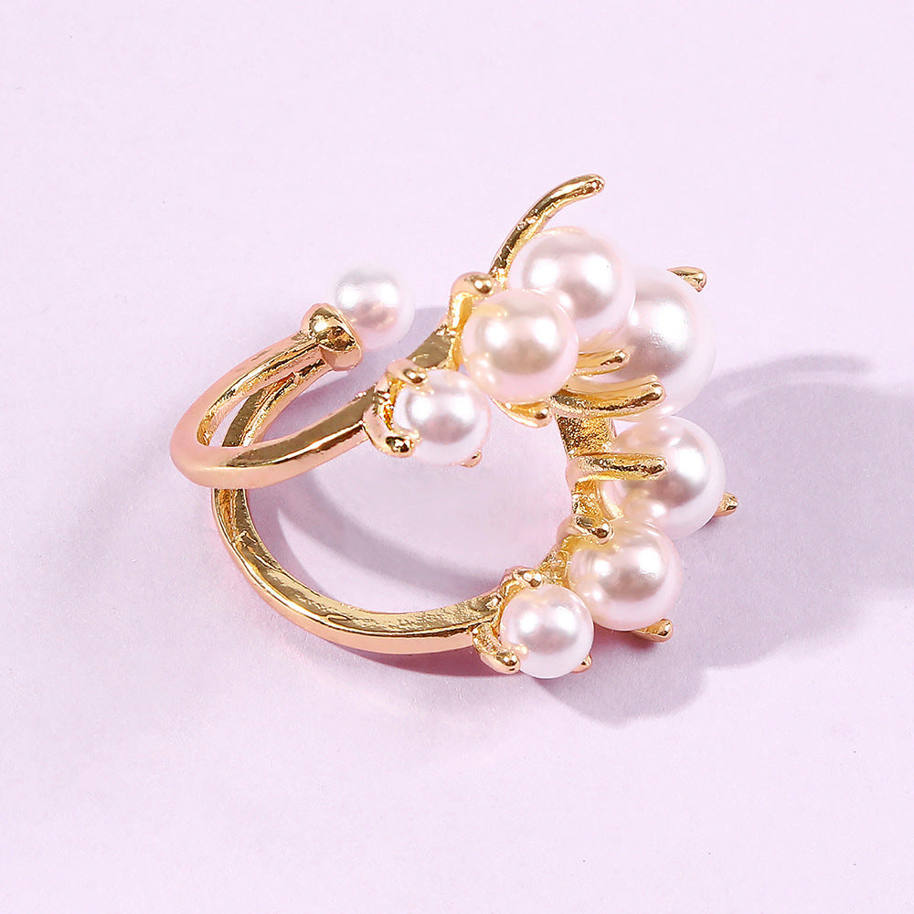 Big Geometric Pearl Paved Ring