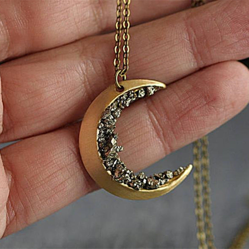 Pin Broken Crystal Gold Crescent Necklace