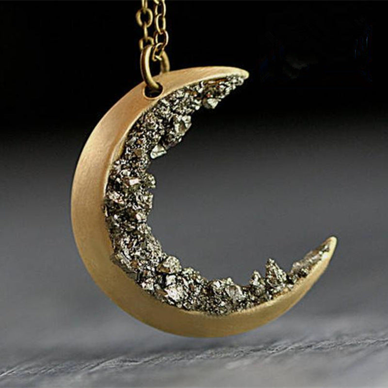 Pin Broken Crystal Gold Crescent Necklace