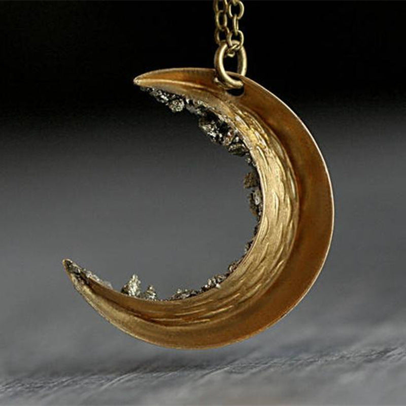 Pin Broken Crystal Gold Crescent Necklace